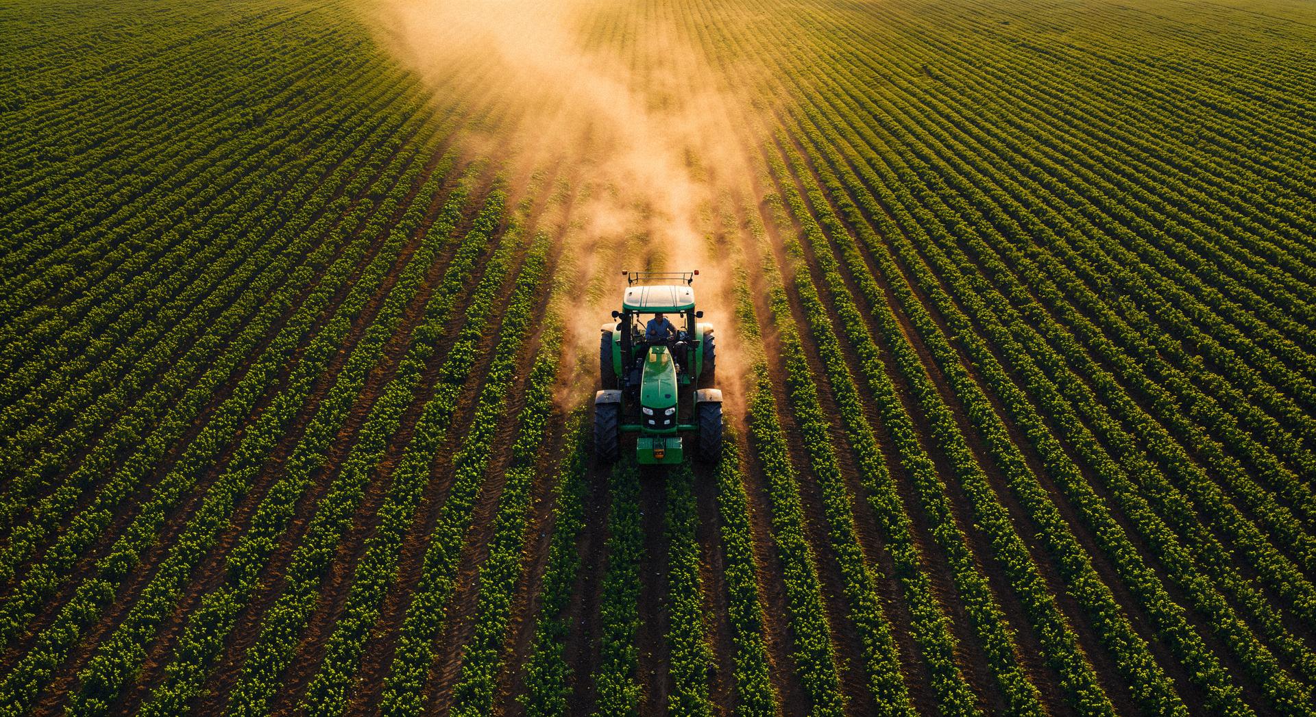 Tractor Working Green Field